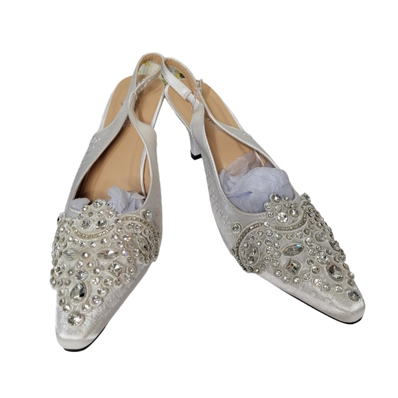 Simply Couture Shoes - Simply couture dress heel size 10 white with rhinestones and closed pointed toe